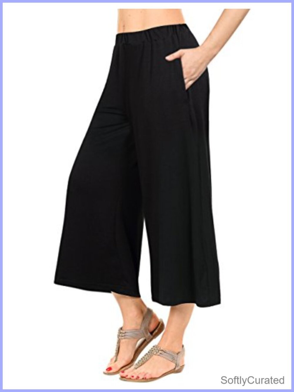 Women's Elastic Waist Solid Palazzo Wide Leg Pants with Pockets